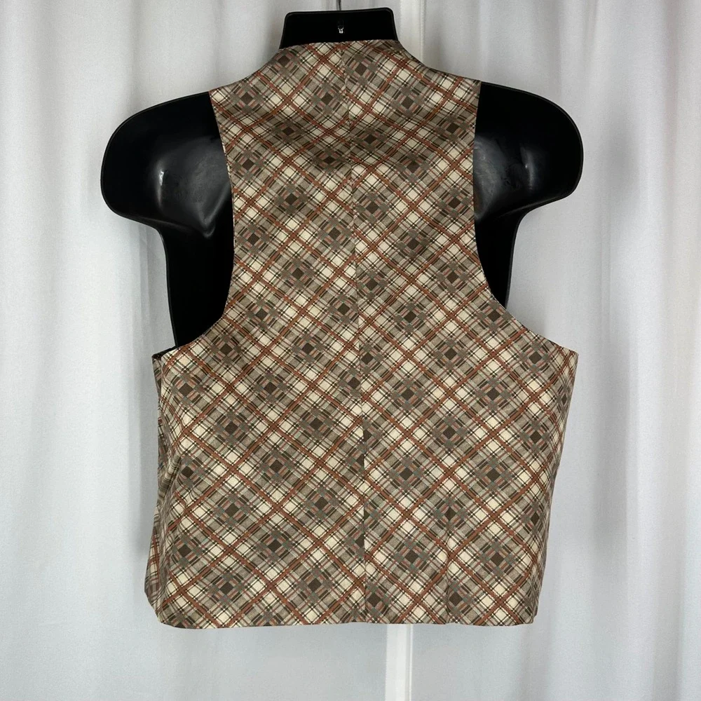 Men's Brown Plaid Back Button Vest Size M? Waistcoat Academia Unisex READ